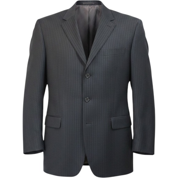 Chaps Other - Chaps Mens 48L 42x32 Wool Pinstripe Suit Charcoal Gray 3 Button Pleated Cuffed